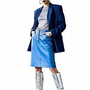 Vtg 90s Y2K Cynthia Steffe genuine leather shimmery blue mini pencil skirt 4